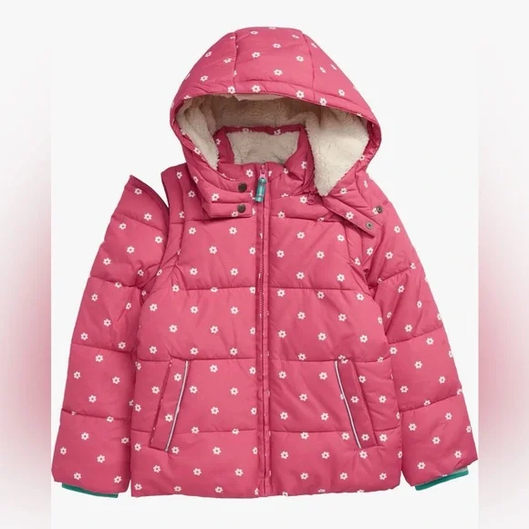 NWT. Mini Boden 2 in 1 Insulated Jacket, Tickled Pink Geo Flower, Size 5-6y - Picture 1 of 6